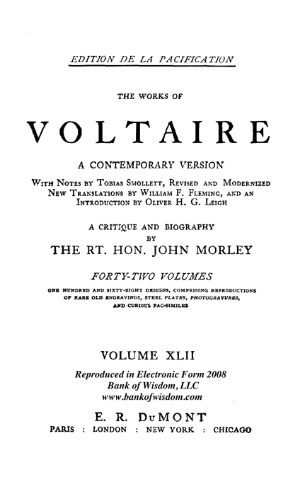 (image for) The Works of Voltaire, Vol. 42 of 42 vols. + INDEX volume 43